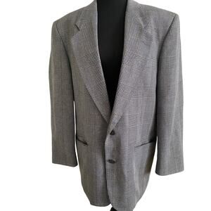Vintage Lino silk and Wool‎ Blend Mens Blazer Korea Houndstooth Plaid 40R